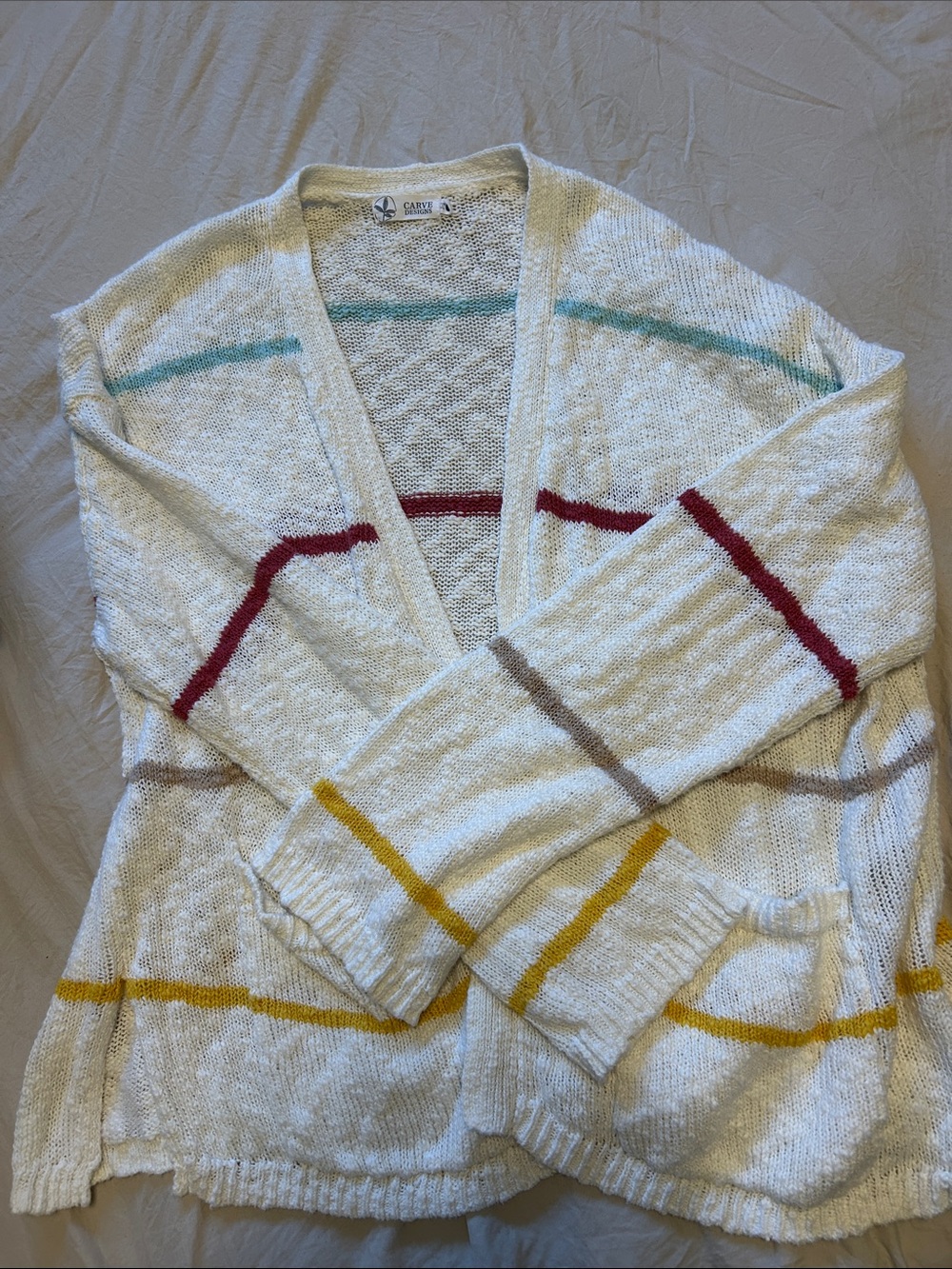 Carve Designs Women’s Cozy Striped Open-Front Cardigan Sweater - White